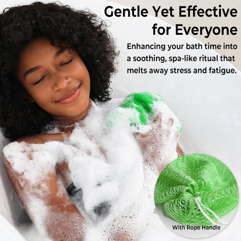 RelaxScene Authentic African Net Sponge with Knots - 2 Pieces Exfoliating Body Sponge Purple & Green - Back Scrubber Shower Exfoliator for Women Personal Care - Shower Scrub for Body Wash Bathing Accessories - Image 4